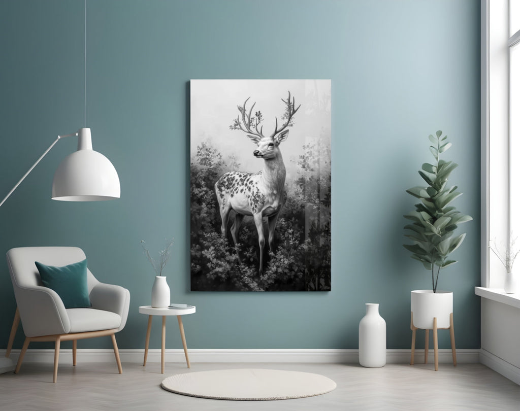 Monochrome Deer Glass Wall Art || Designer Collection Insigneart USA