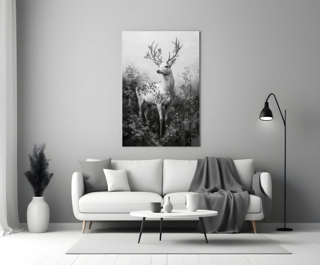 Monochrome Deer Glass Wall Art || Designer Collection Insigneart USA