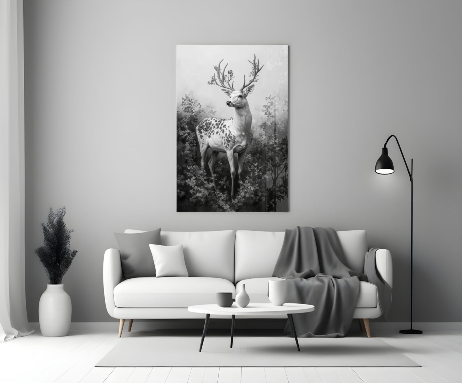 Monochrome Deer Glass Wall Art || Designer Collection Insigneart USA