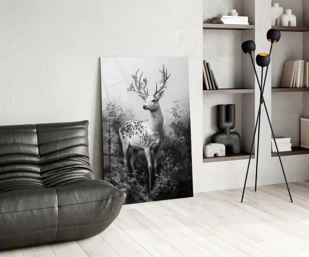 Monochrome Deer Glass Wall Art || Designer Collection Insigneart USA