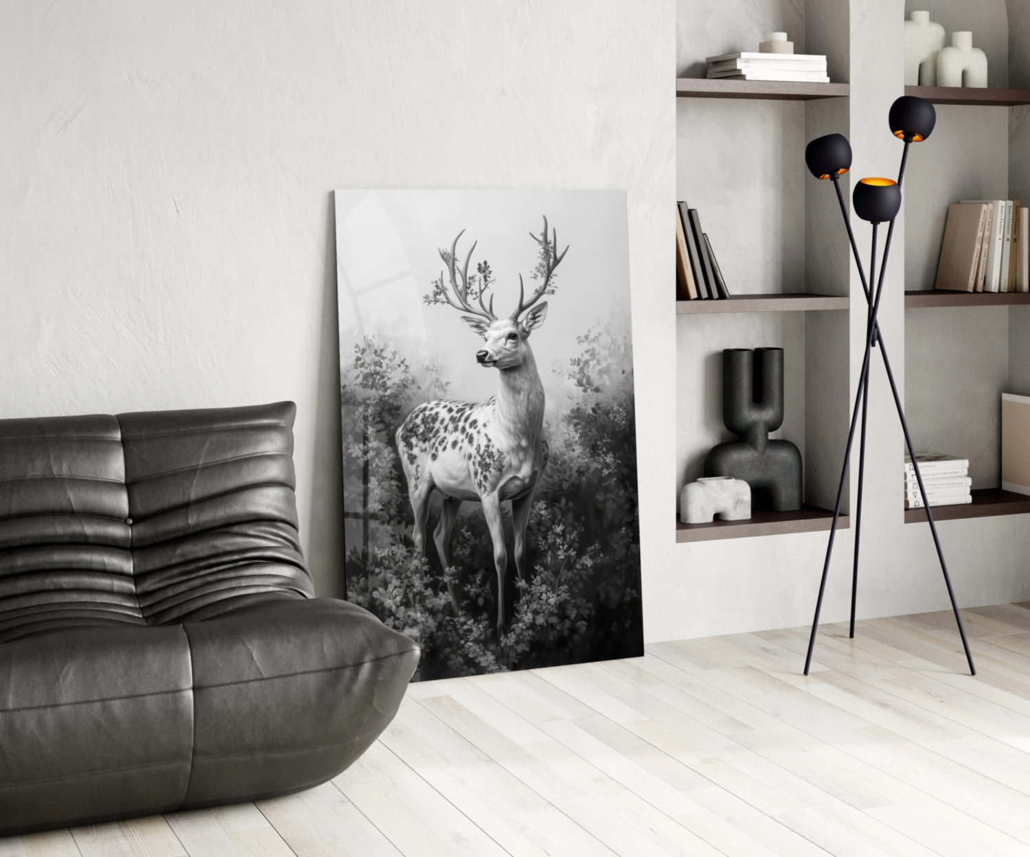 Monochrome Deer Glass Wall Art || Designer Collection Insigneart USA