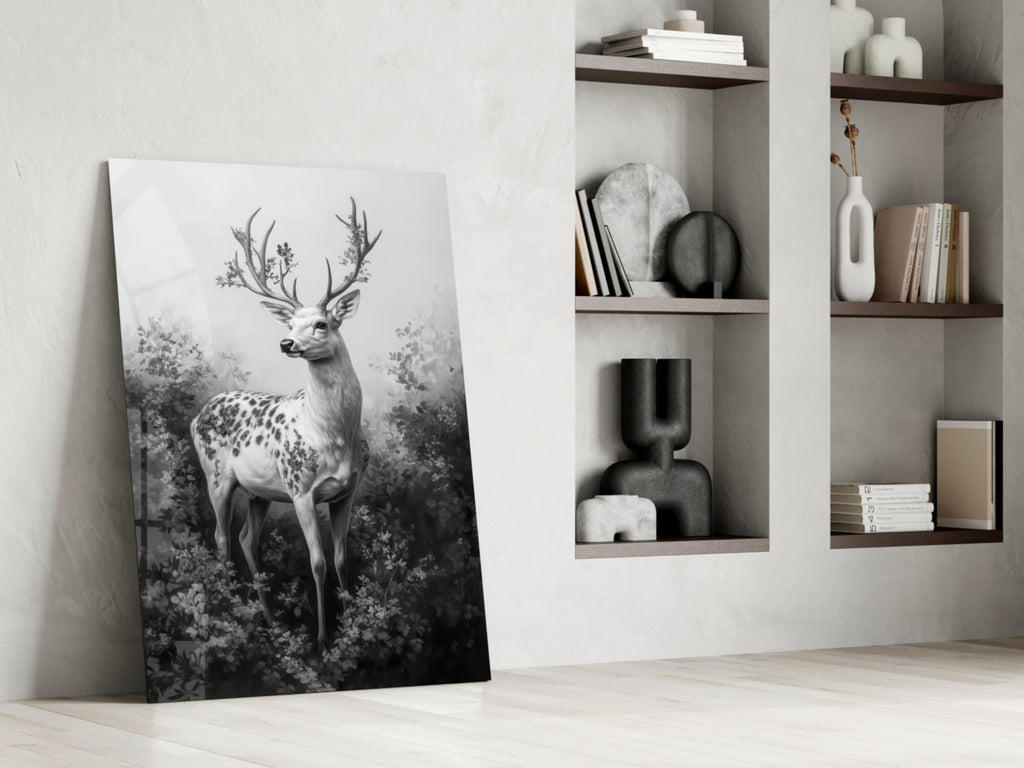 Monochrome Deer Glass Wall Art || Designer Collection Insigneart USA
