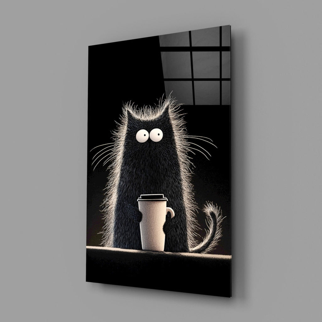Coffee Lover Cat Glass Wall Art || Designer Collection Insigneart USA