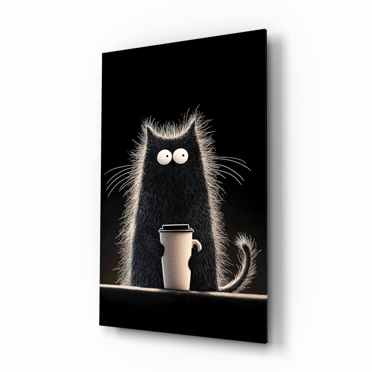 Coffee Lover Cat Glass Wall Art || Designer Collection Insigneart USA