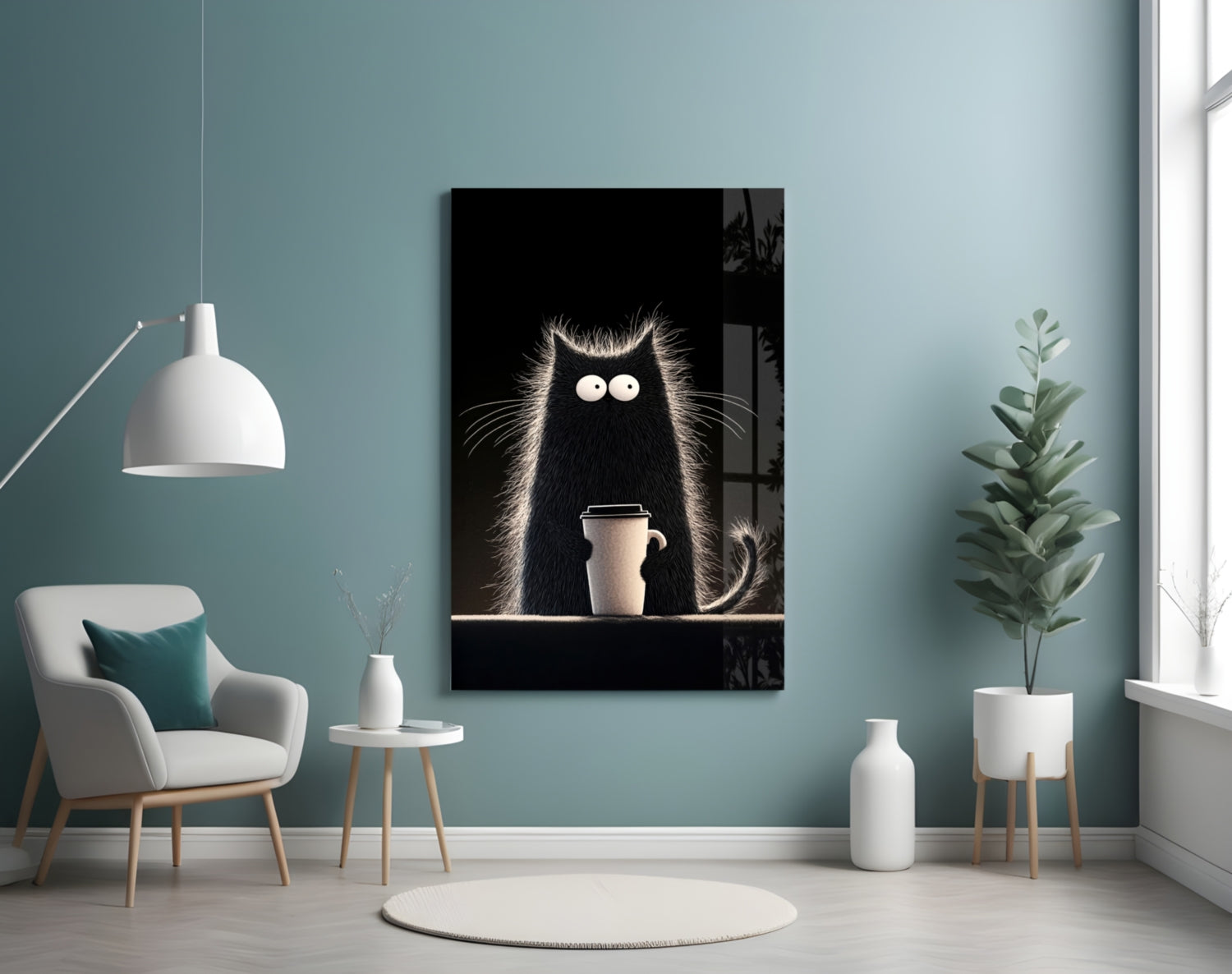Coffee Lover Cat Glass Wall Art || Designer Collection Insigneart USA
