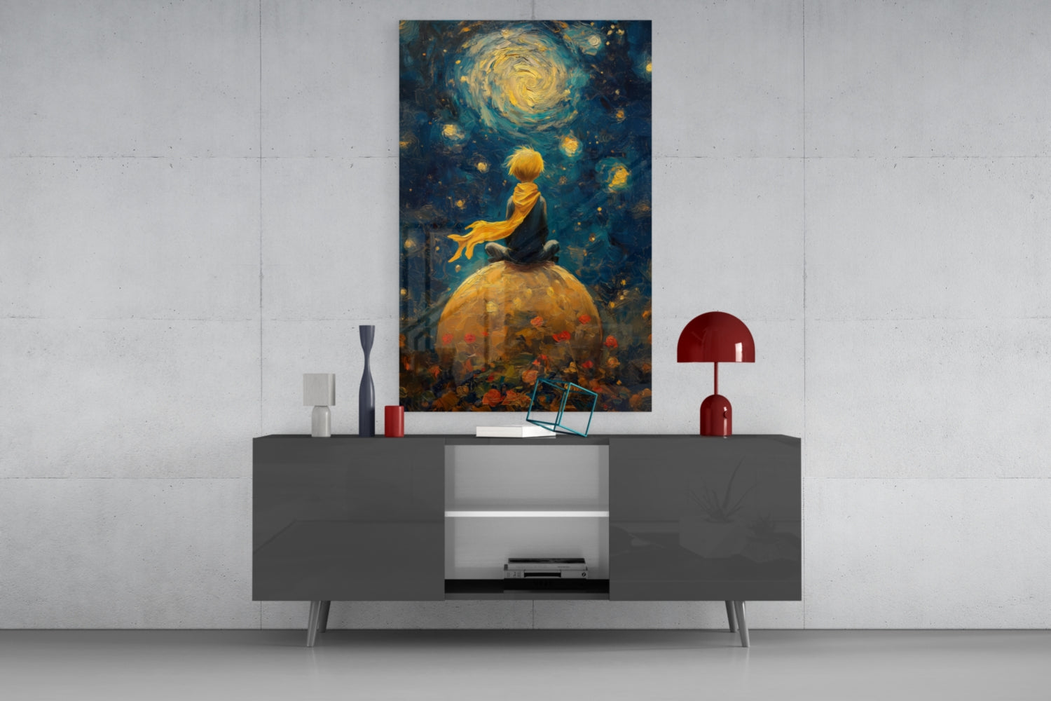 The Little Prince: Starry Night Glass Wall Art || Designer Collection Insigneart USA