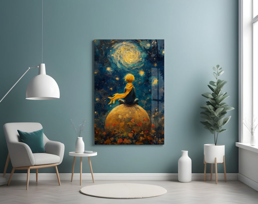 The Little Prince: Starry Night Glass Wall Art || Designer Collection Insigneart USA