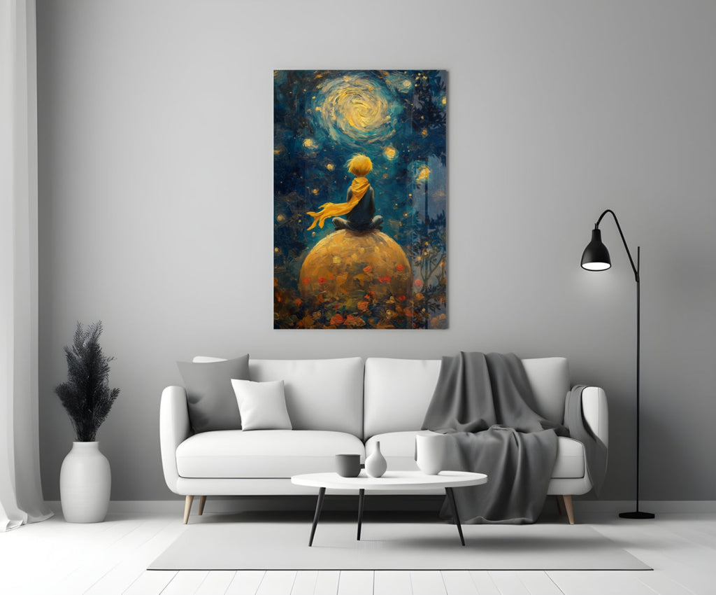 The Little Prince: Starry Night Glass Wall Art || Designer Collection Insigneart USA
