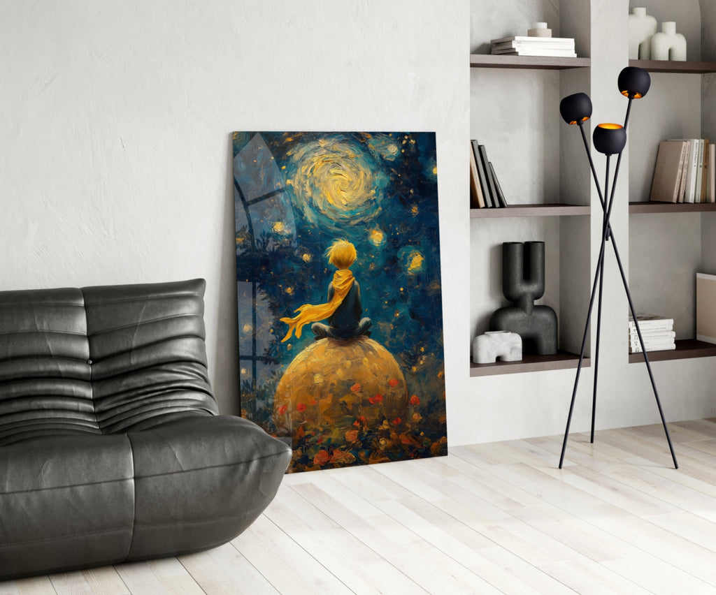 The Little Prince: Starry Night Glass Wall Art || Designer Collection Insigneart USA