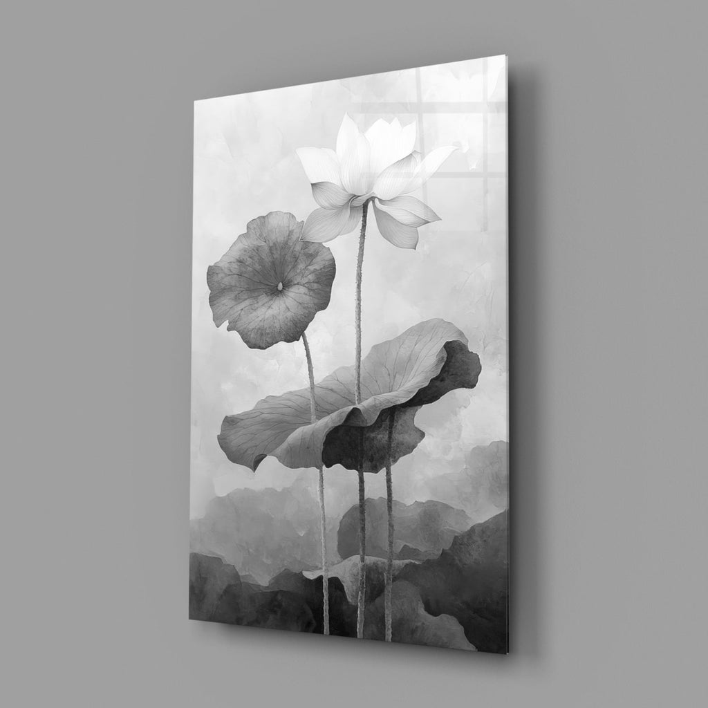 Black and White Water Lily Glass Wall Art || Designer Collection Insigneart USA