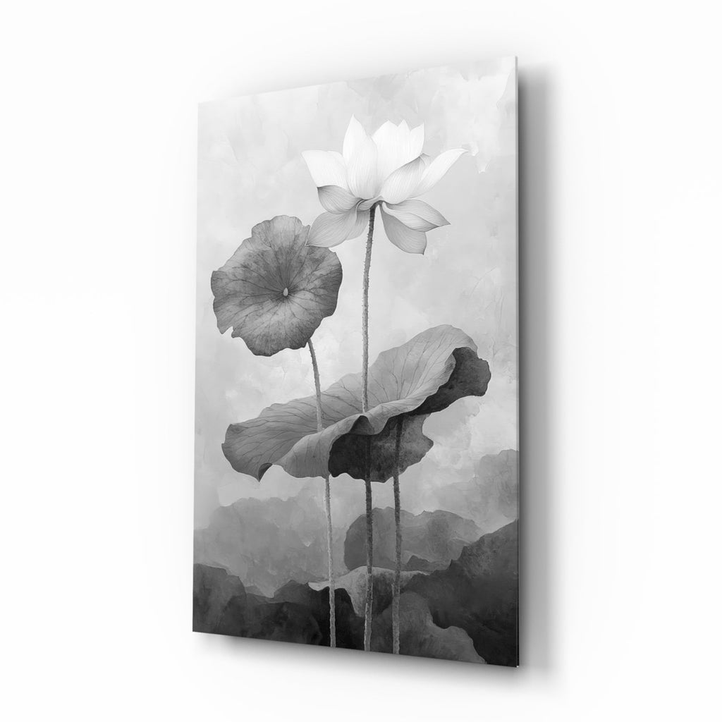 Black and White Water Lily Glass Wall Art || Designer Collection Insigneart USA