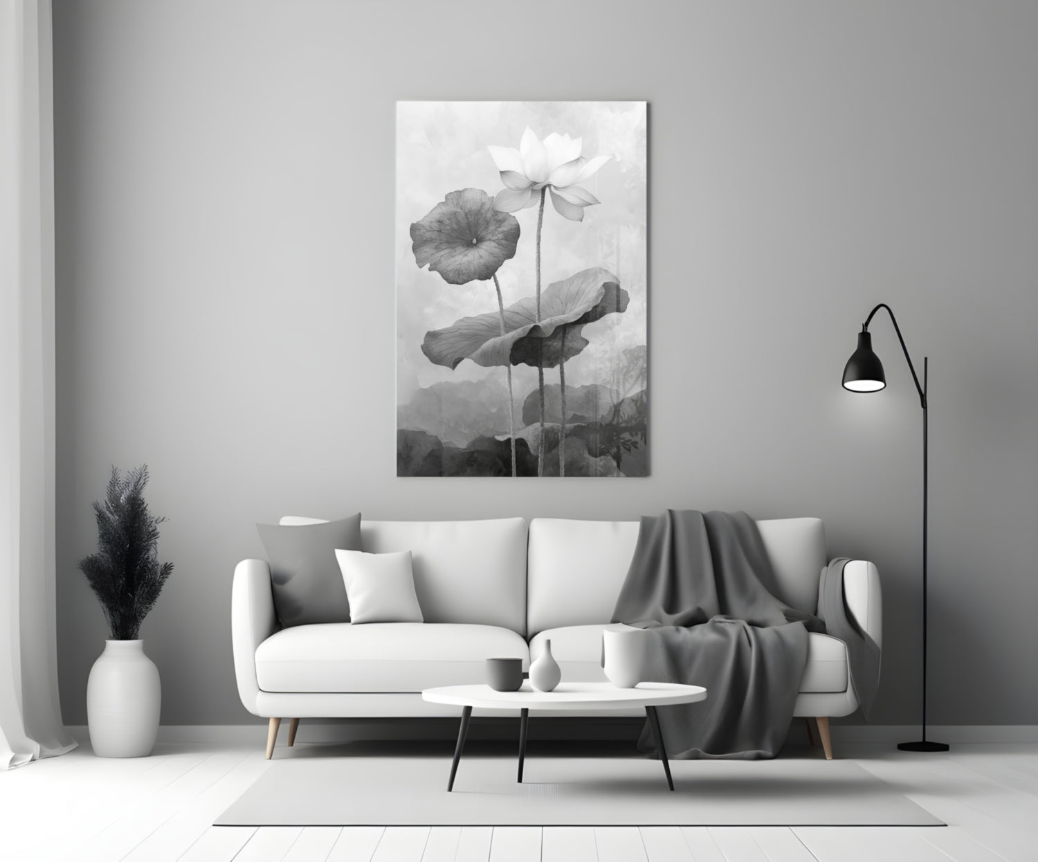 Black and White Water Lily Glass Wall Art || Designer Collection Insigneart USA