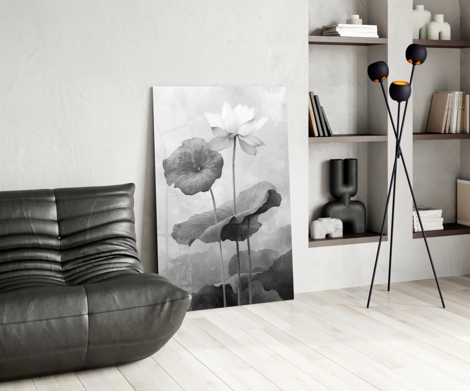 Black and White Water Lily Glass Wall Art || Designer Collection Insigneart USA