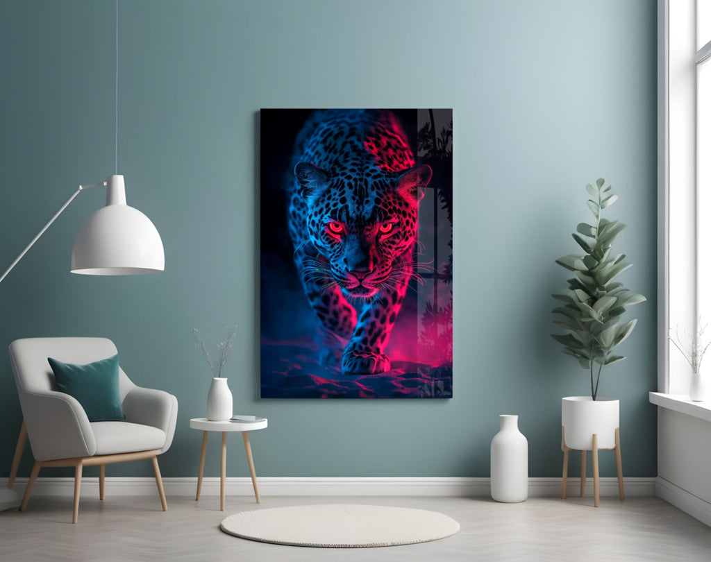 Neon Leopard Glass Wall Art || Designer Collection Insigneart USA
