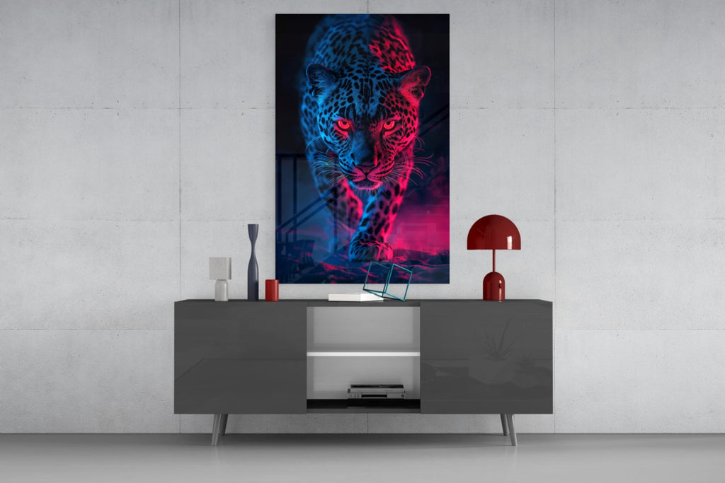 Neon Leopard Glass Wall Art || Designer Collection Insigneart USA