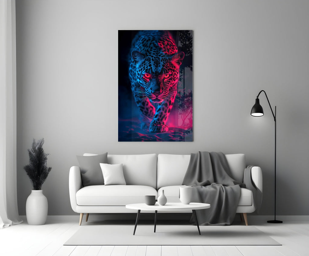 Neon Leopard Glass Wall Art || Designer Collection Insigneart USA