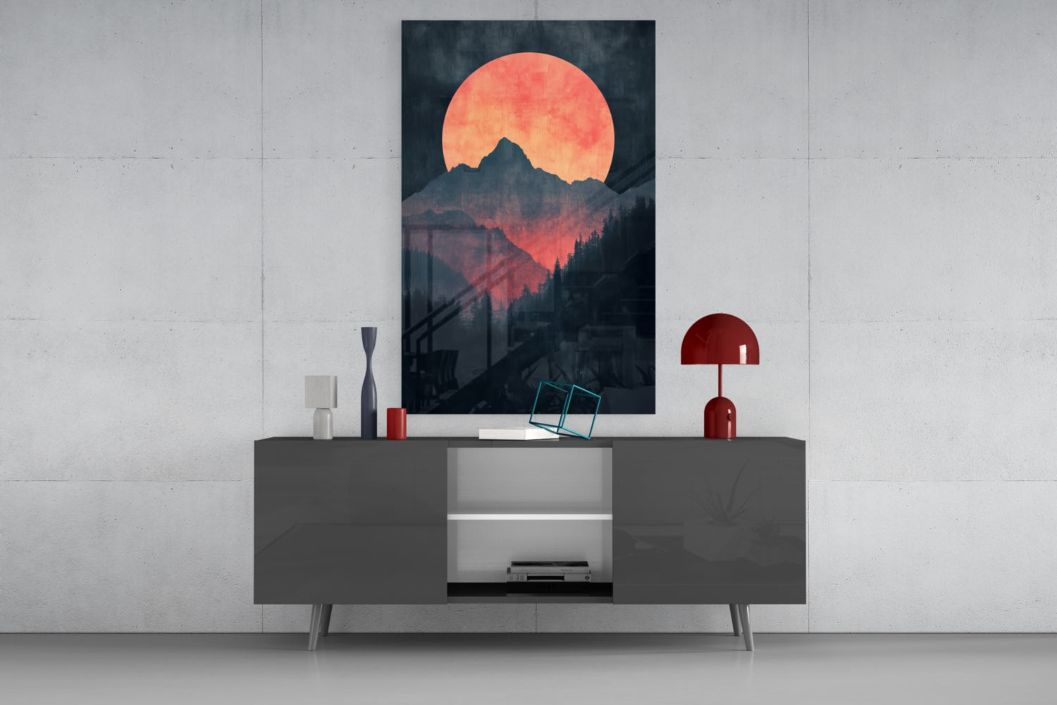 Red Moon Rising Glass Wall Art || Designer Collection Insigneart USA
