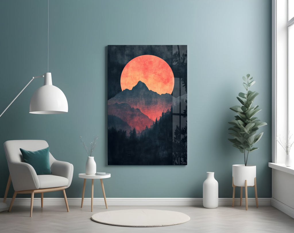 Red Moon Rising Glass Wall Art || Designer Collection Insigneart USA