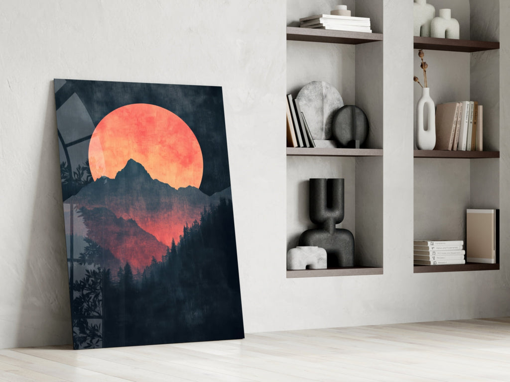 Red Moon Rising Glass Wall Art || Designer Collection Insigneart USA