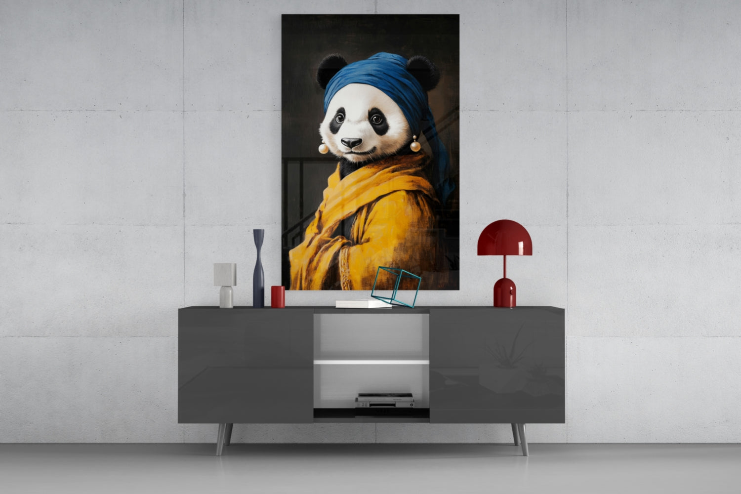 Panda with a Pearl Earring Glass Wall Art || Designer Collection Insigneart USA