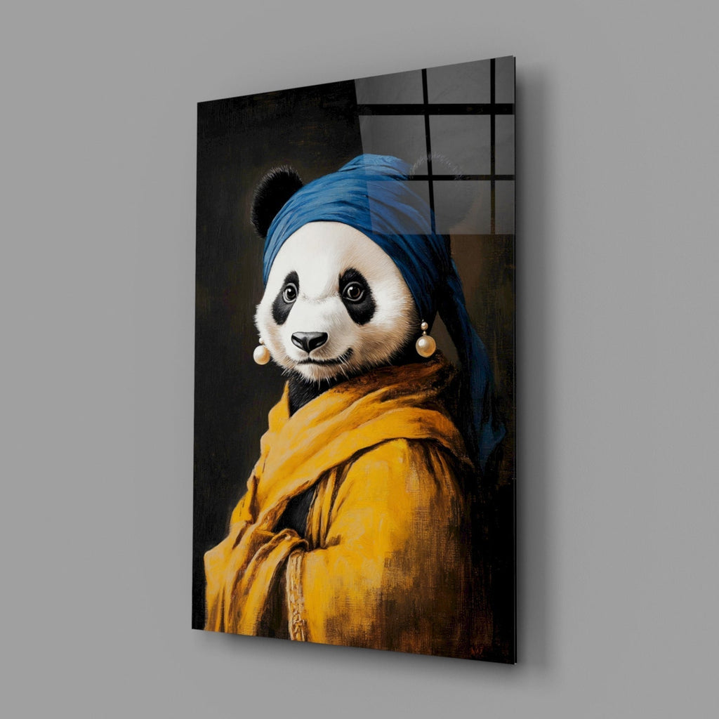 Panda with a Pearl Earring Glass Wall Art || Designer Collection Insigneart USA