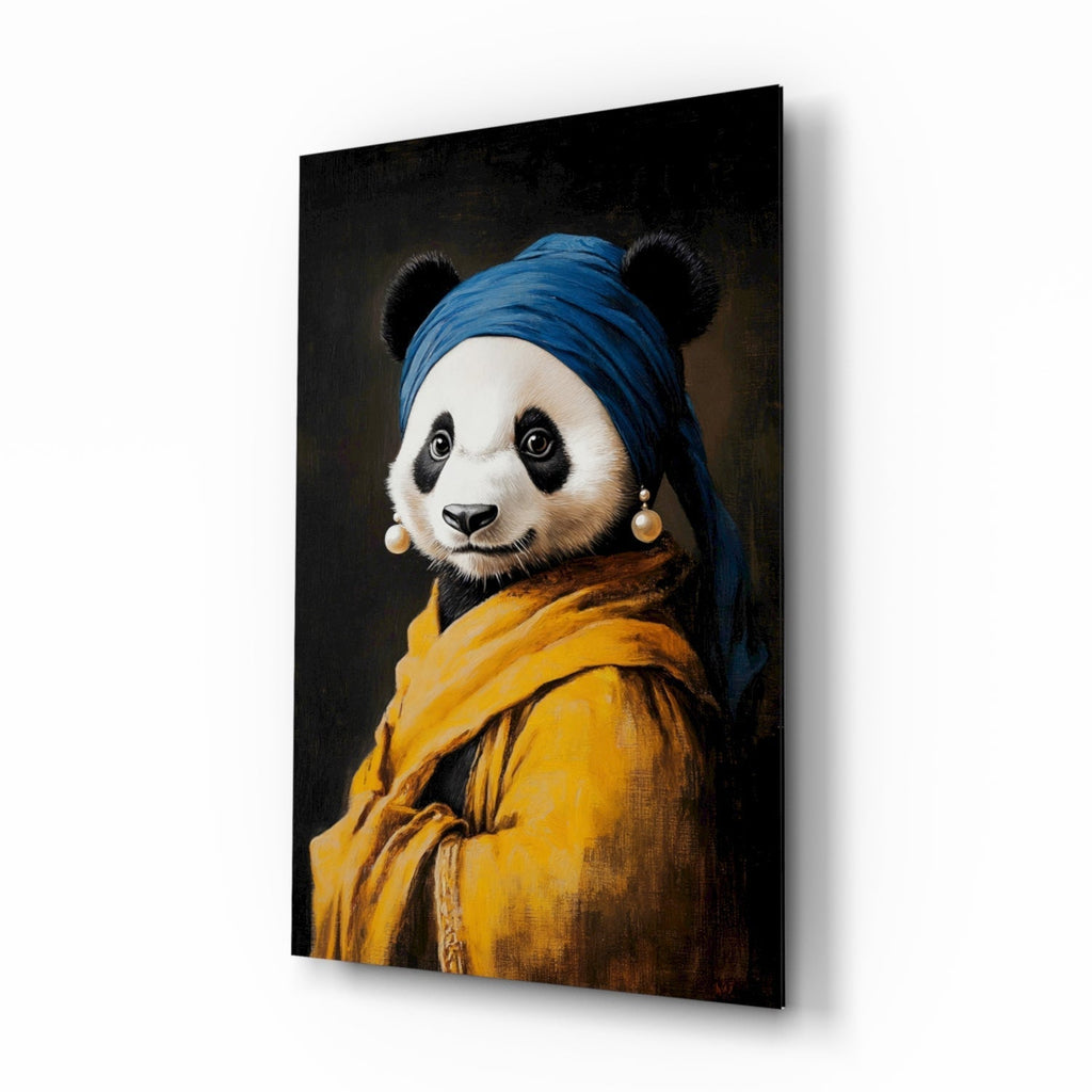 Panda with a Pearl Earring Glass Wall Art || Designer Collection Insigneart USA