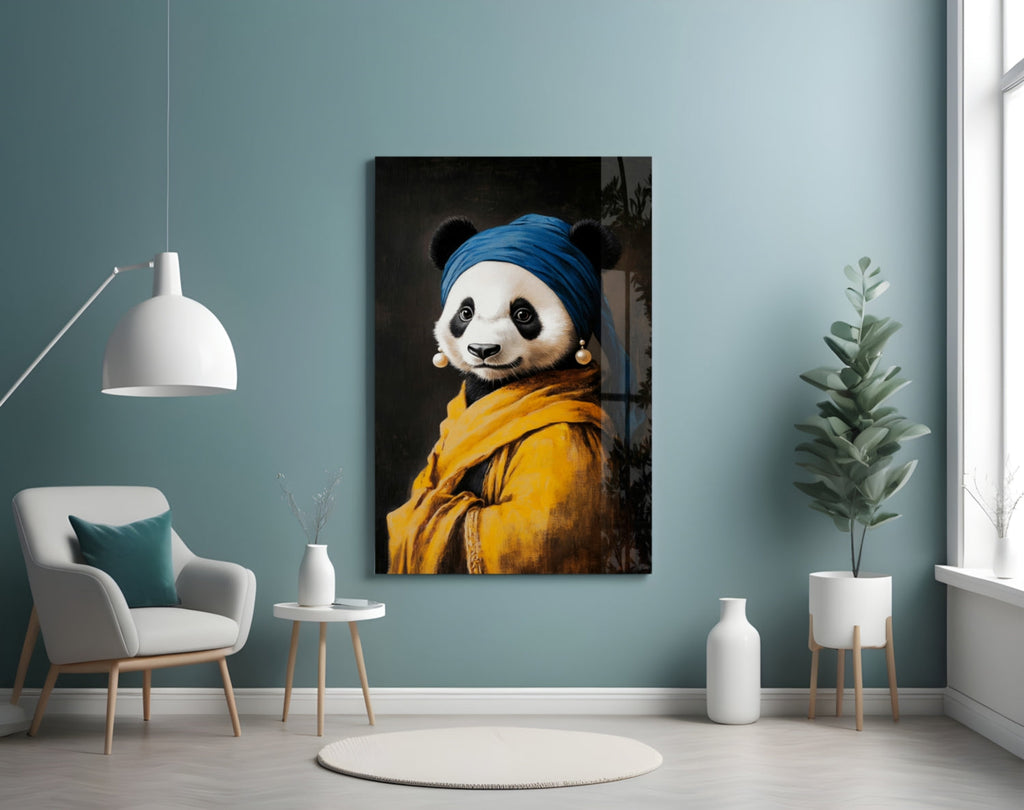 Panda with a Pearl Earring Glass Wall Art || Designer Collection Insigneart USA
