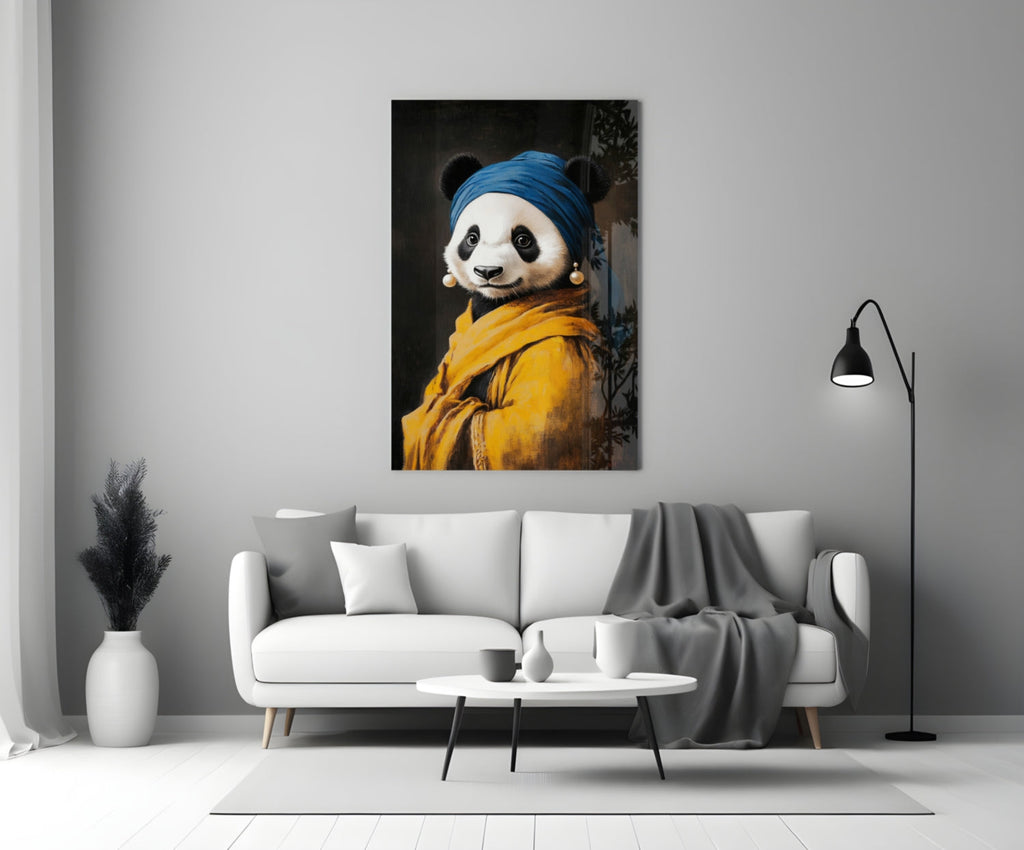 Panda with a Pearl Earring Glass Wall Art || Designer Collection Insigneart USA