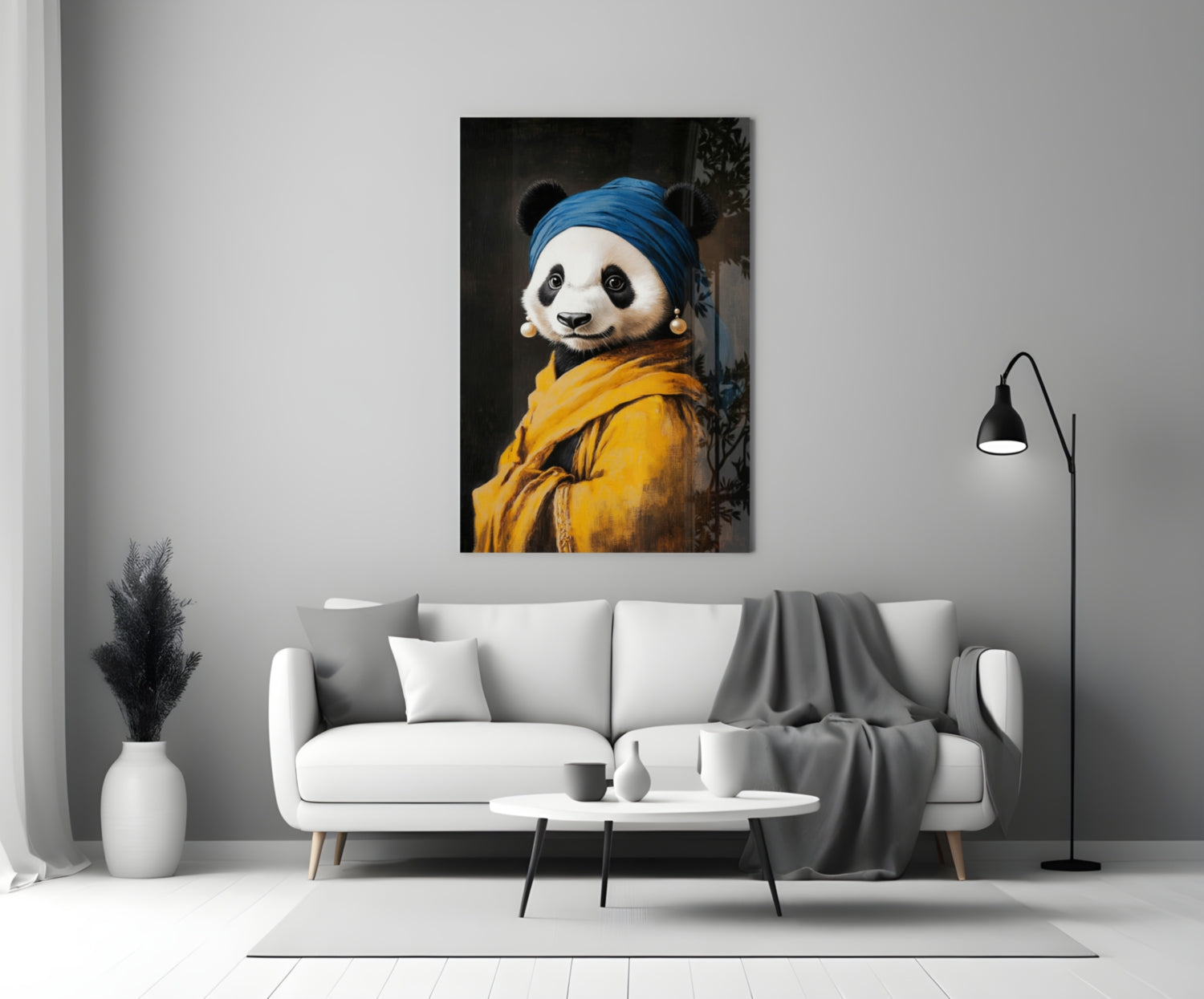 Panda with a Pearl Earring Glass Wall Art || Designer Collection Insigneart USA