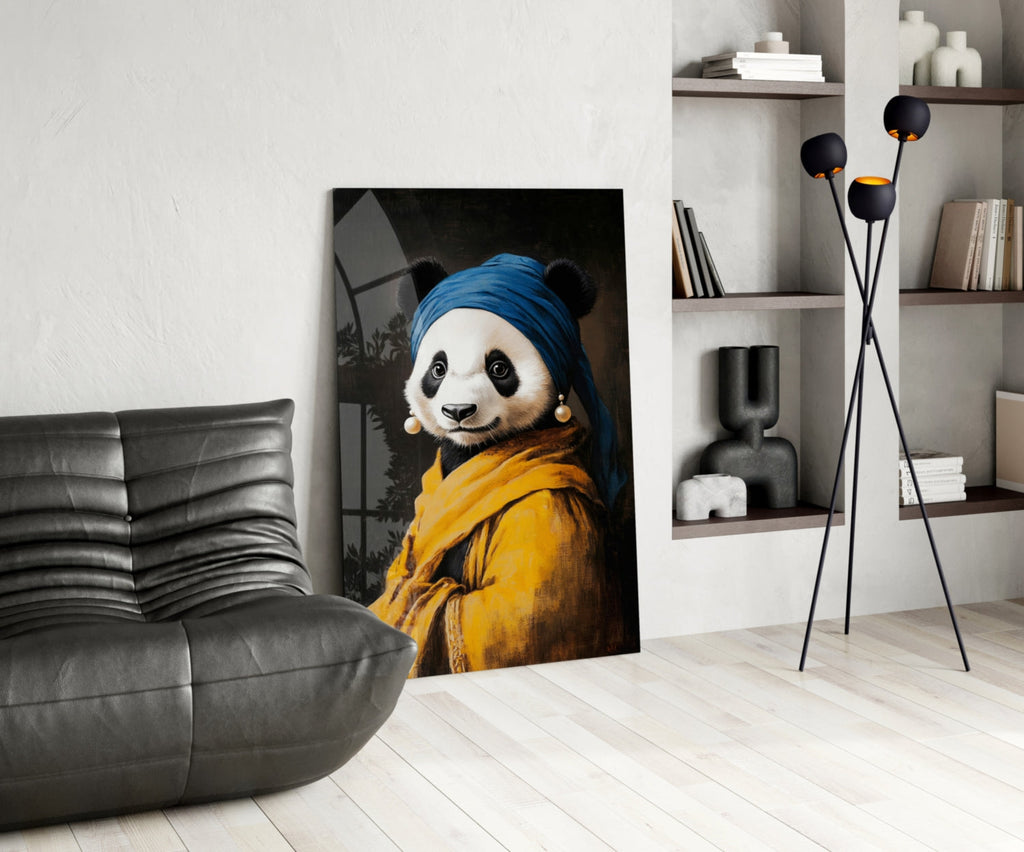 Panda with a Pearl Earring Glass Wall Art || Designer Collection Insigneart USA