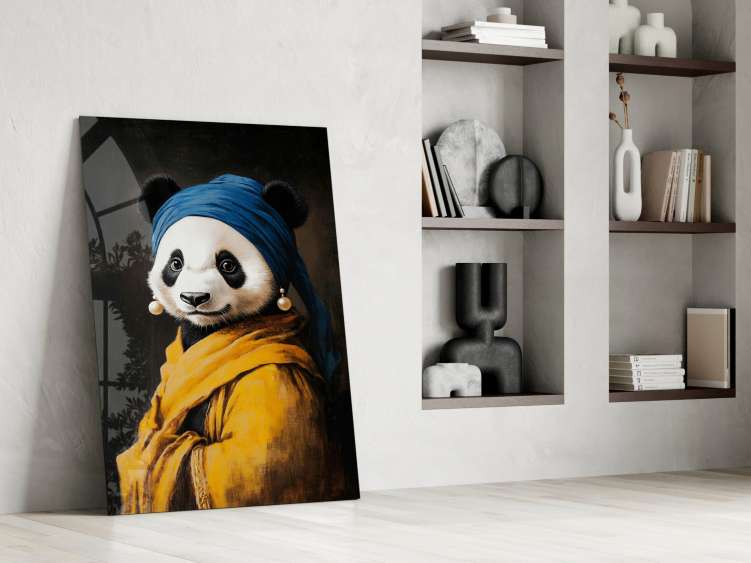 Panda with a Pearl Earring Glass Wall Art || Designer Collection Insigneart USA