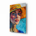 Woman in Orange Hat Glass Wall Art || Designer Collection Insigneart USA