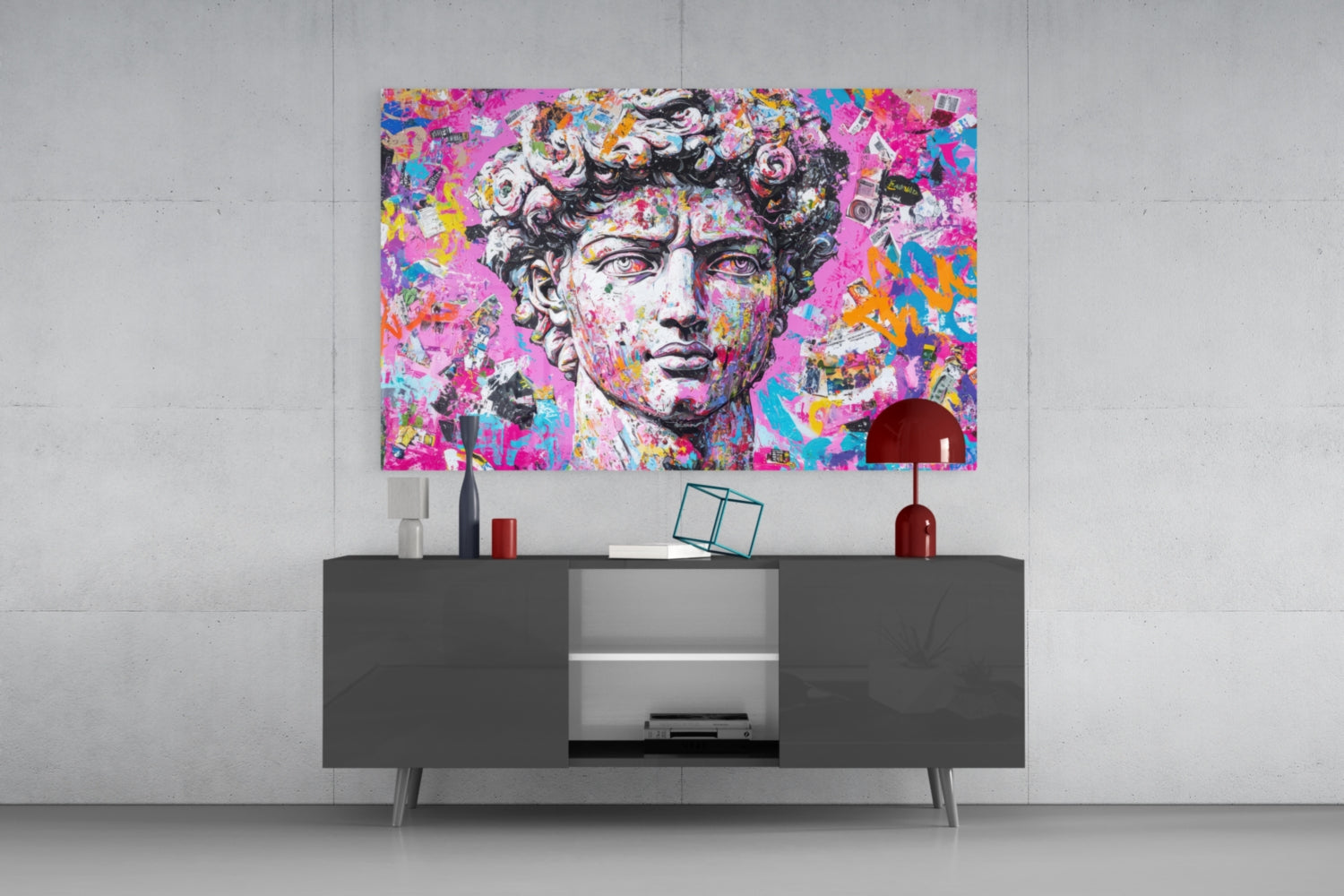 Graffiti David Glass Wall Art || Designer Collection Insigneart USA