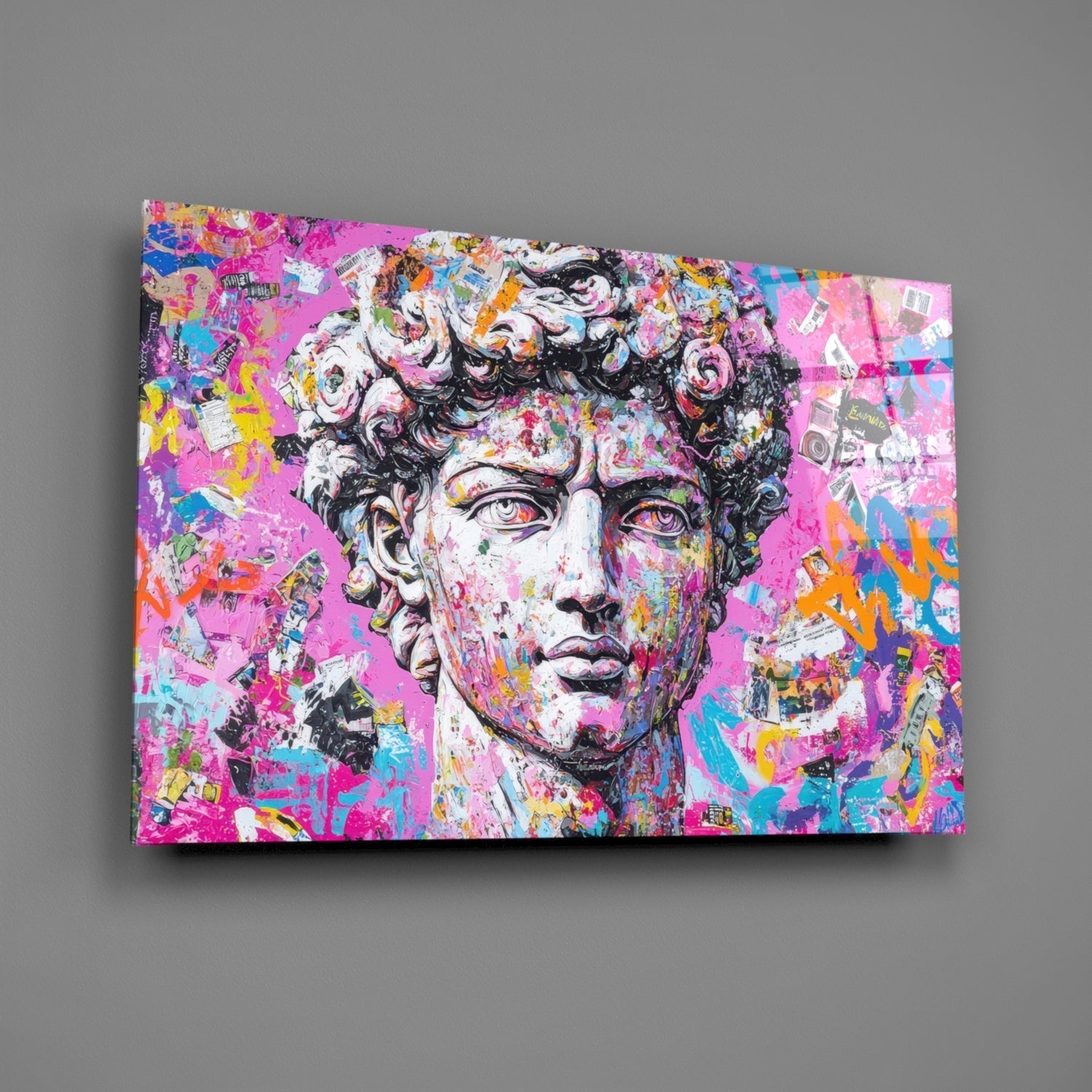 Graffiti David Glass Wall Art || Designer Collection Insigneart USA