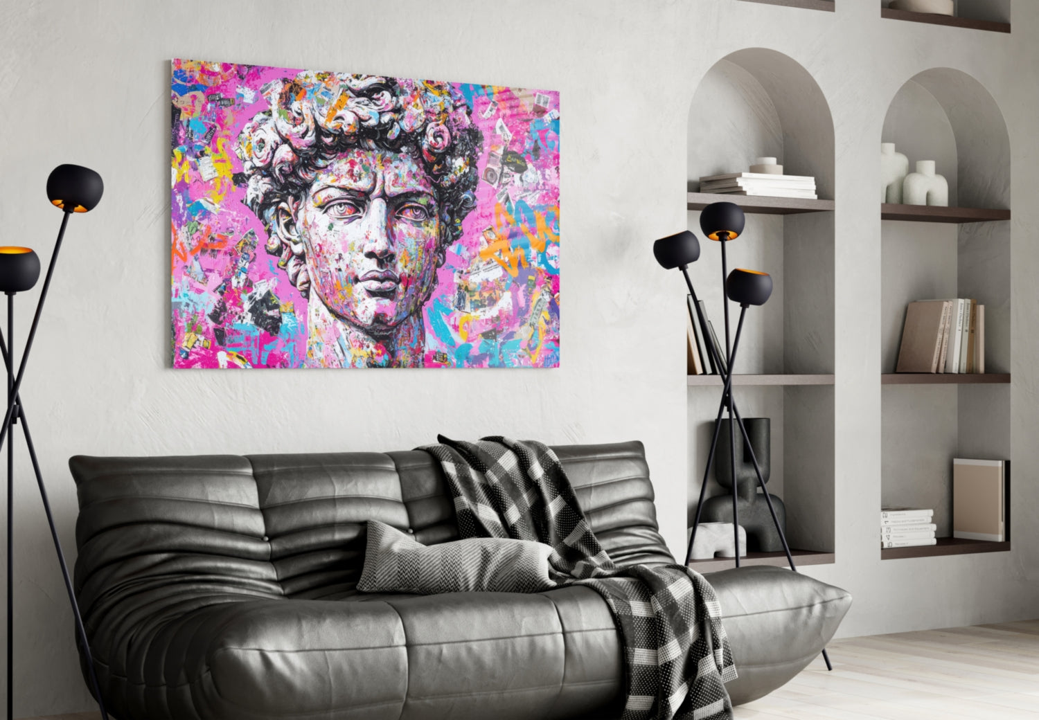 Graffiti David Glass Wall Art || Designer Collection Insigneart USA