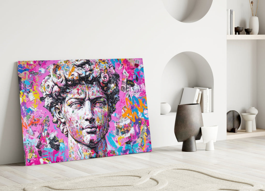 Graffiti David Glass Wall Art || Designer Collection Insigneart USA