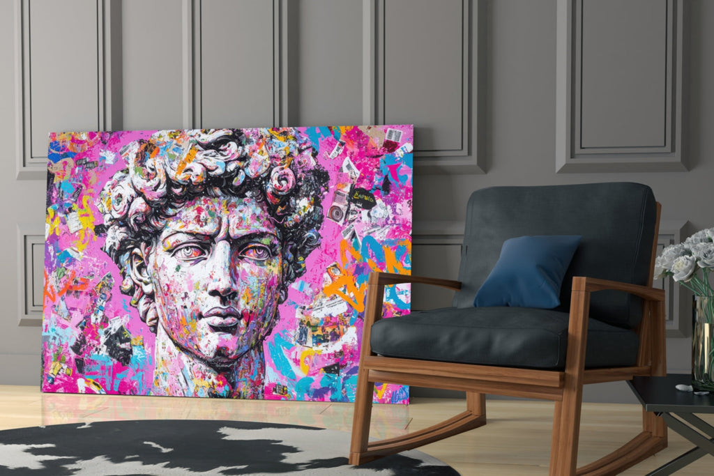 Graffiti David Glass Wall Art || Designer Collection Insigneart USA