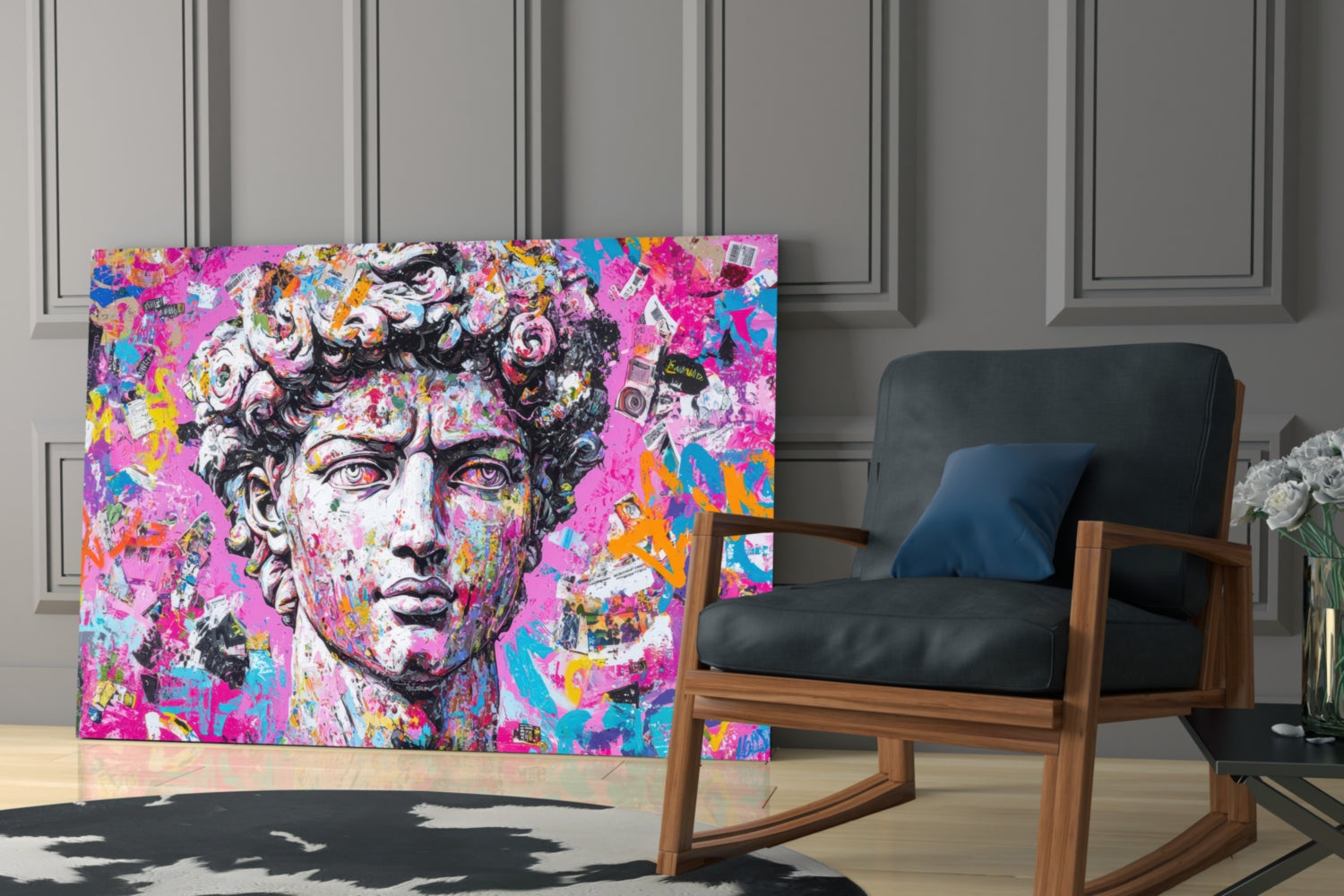 Graffiti David Glass Wall Art || Designer Collection Insigneart USA