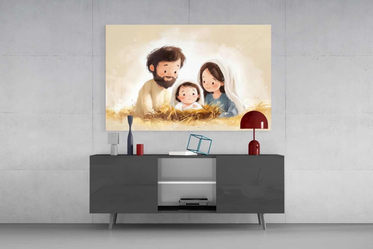 Little Holy Family Glass Wall Art || Designer Collection Insigneart USA