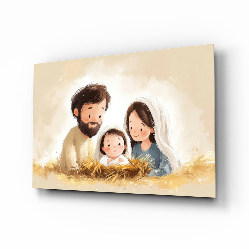Little Holy Family Glass Wall Art || Designer Collection Insigneart USA