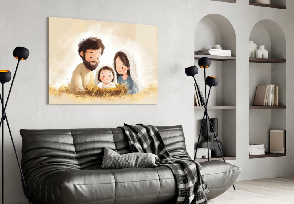 Little Holy Family Glass Wall Art || Designer Collection Insigneart USA