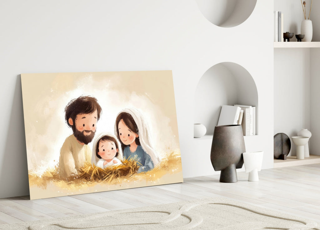 Little Holy Family Glass Wall Art || Designer Collection Insigneart USA