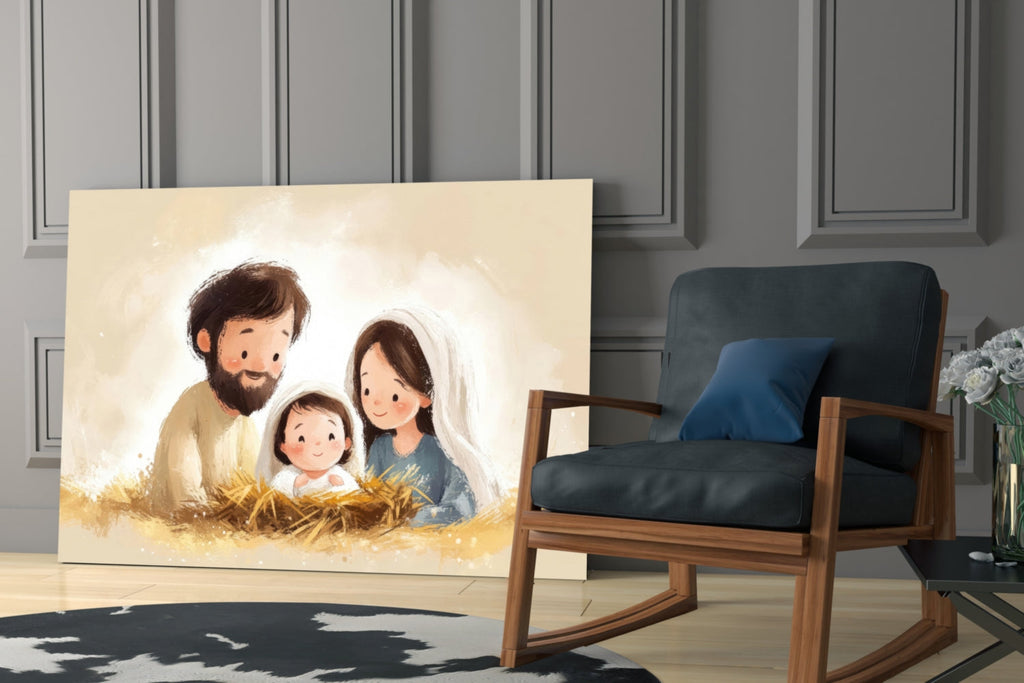 Little Holy Family Glass Wall Art || Designer Collection Insigneart USA