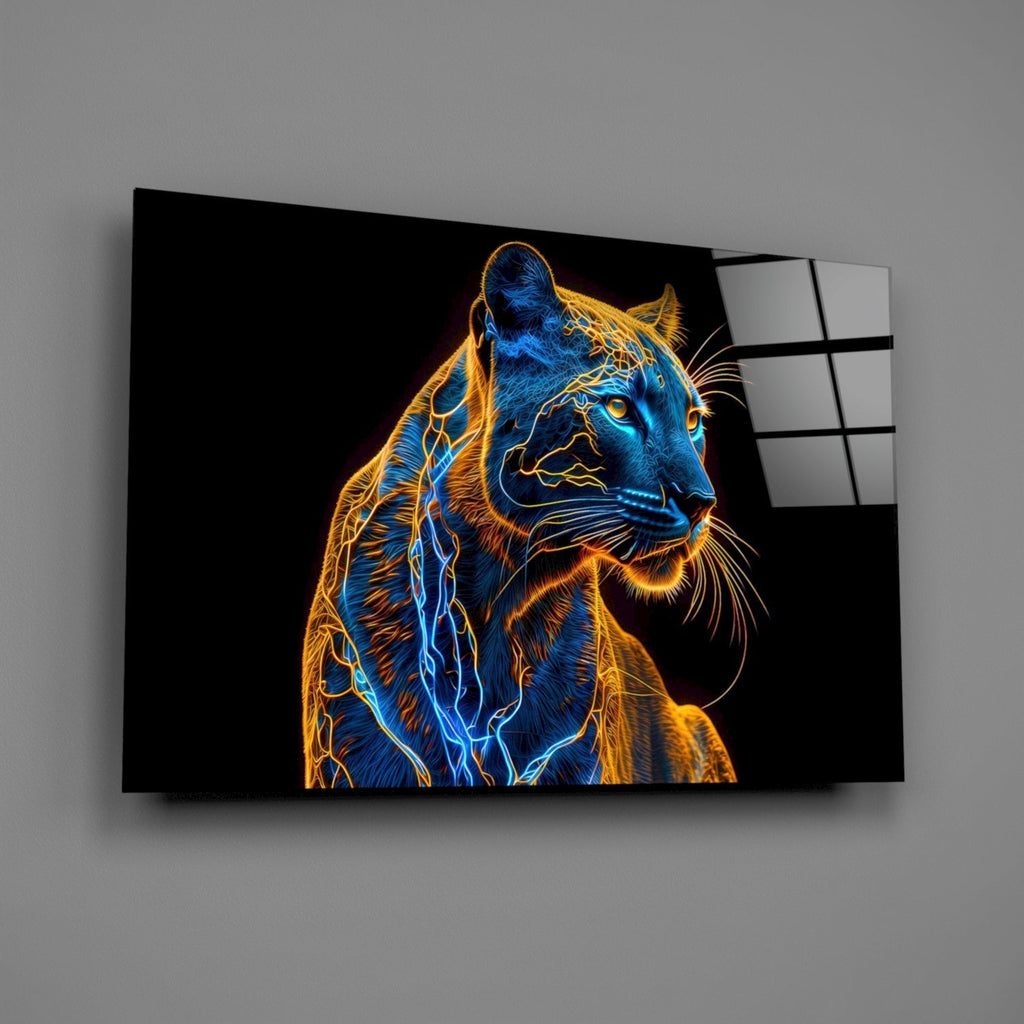Neon Jaguar Glass Wall Art || Designer Collection Insigneart USA