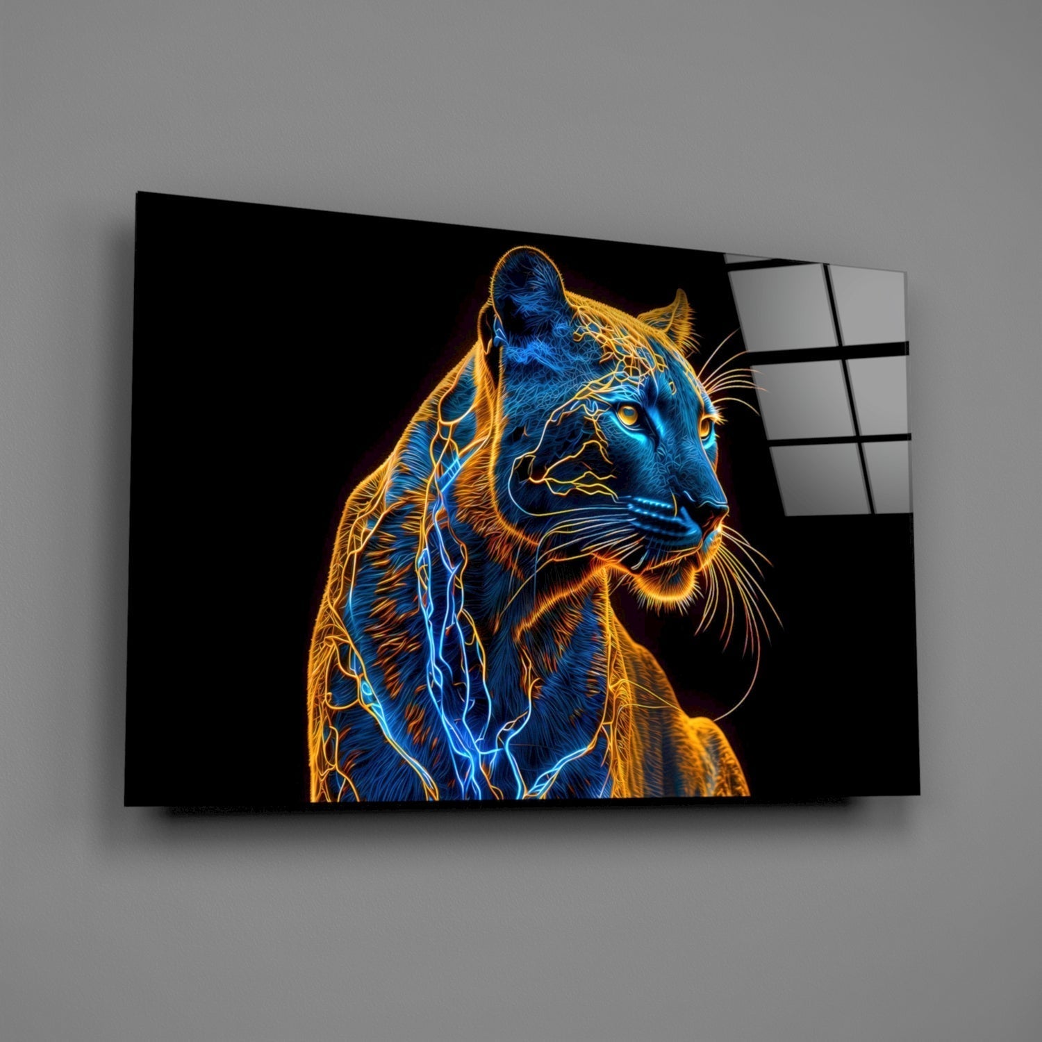 Neon Jaguar Glass Wall Art || Designer Collection Insigneart USA