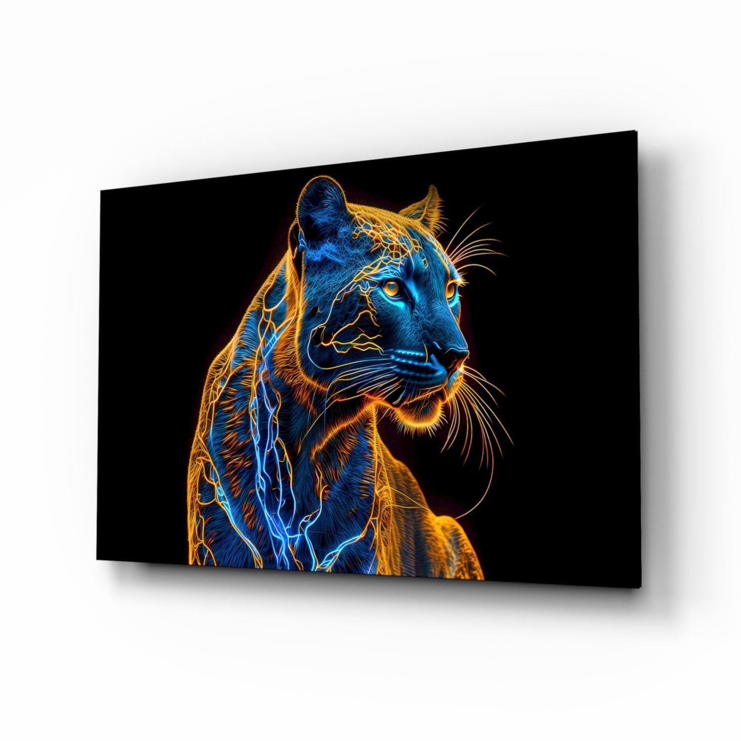 Neon Jaguar Glass Wall Art || Designer Collection Insigneart USA