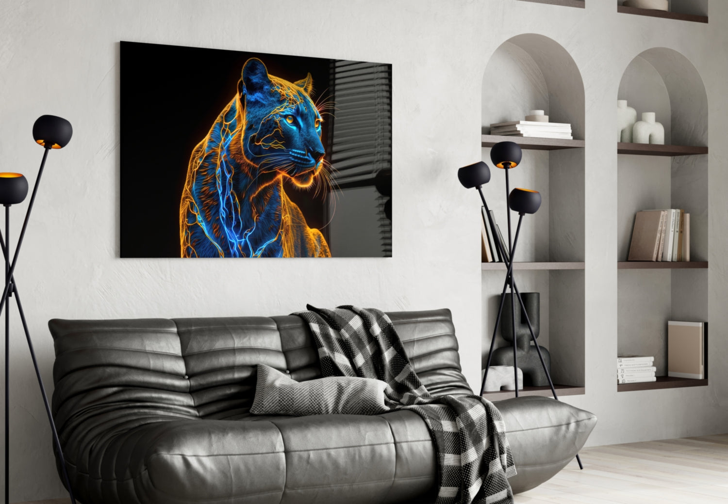 Neon Jaguar Glass Wall Art || Designer Collection Insigneart USA