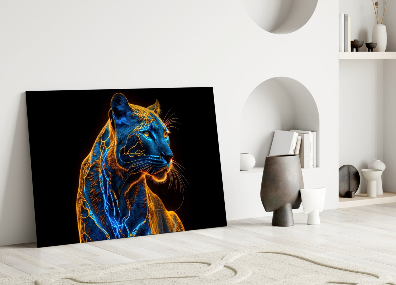 Neon Jaguar Glass Wall Art || Designer Collection Insigneart USA