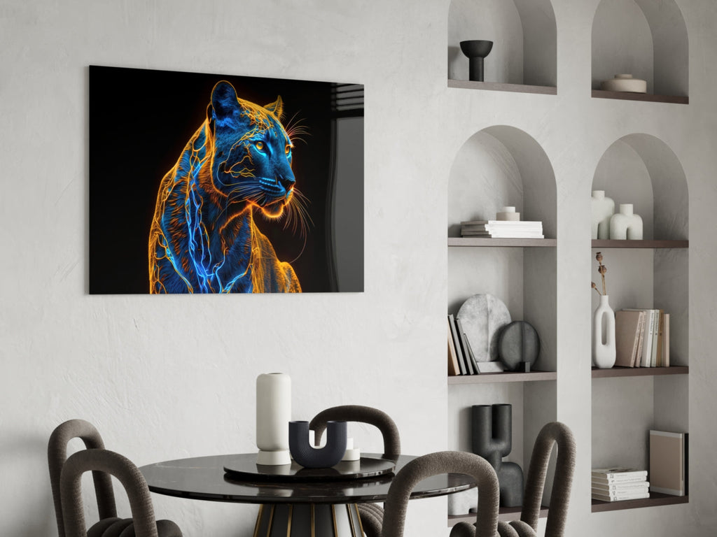 Neon Jaguar Glass Wall Art || Designer Collection Insigneart USA