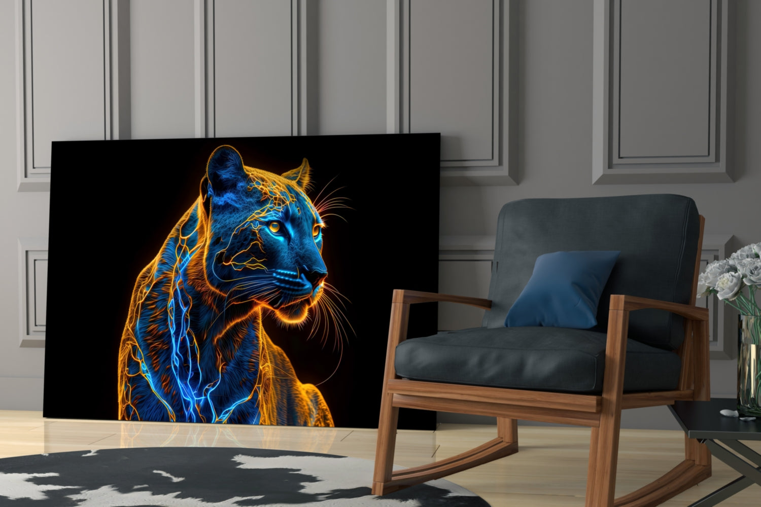 Neon Jaguar Glass Wall Art || Designer Collection Insigneart USA